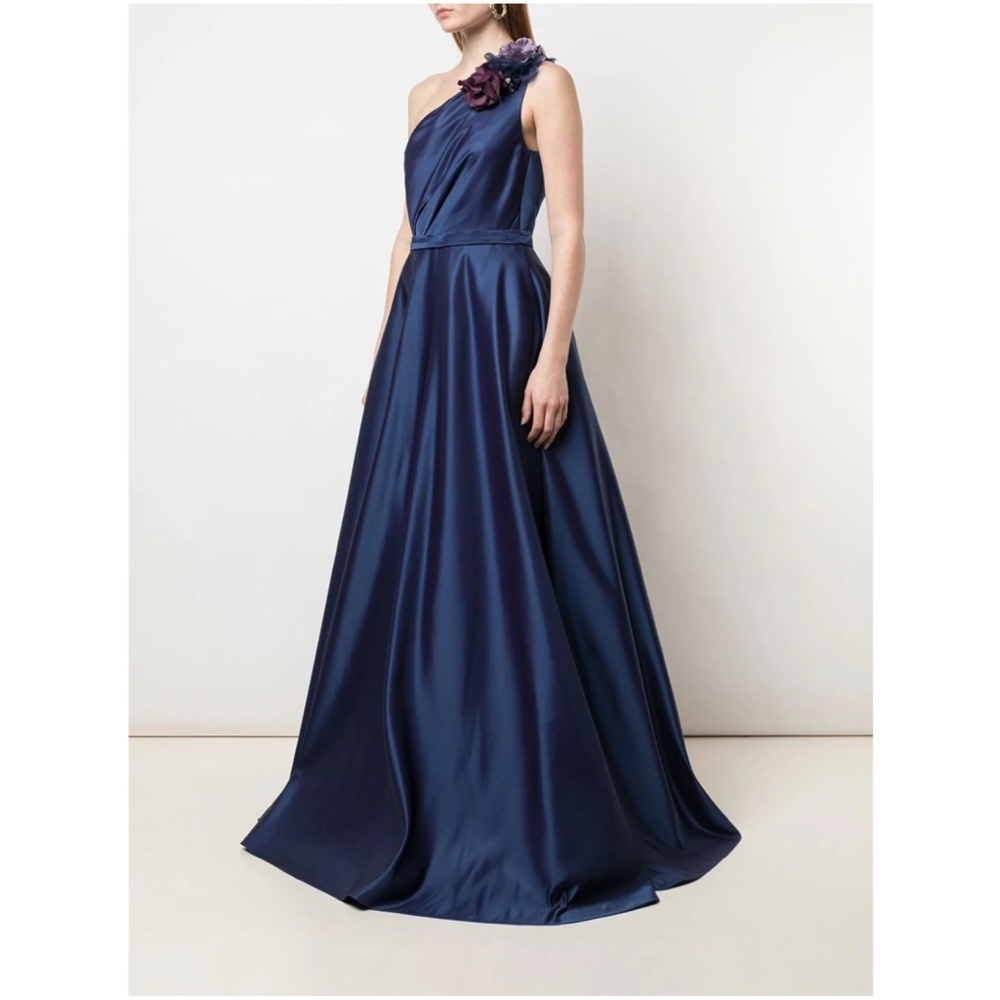 Marchesa Notte Duchess One Shoulder Flower Gown - Picture 3 of 12